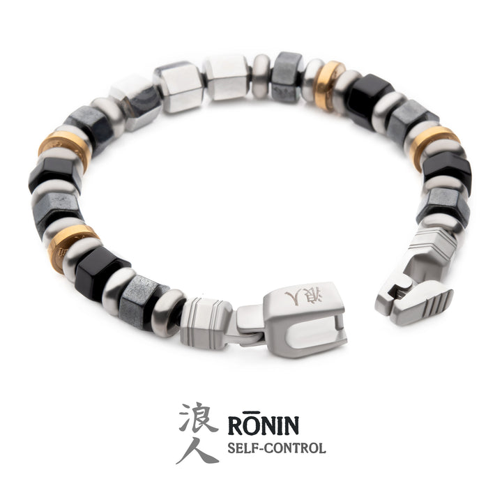 8mm Mokume Gane, Hematite and Onyx Beads Bushido Virtue Bracelet - RONIN: Self-Control