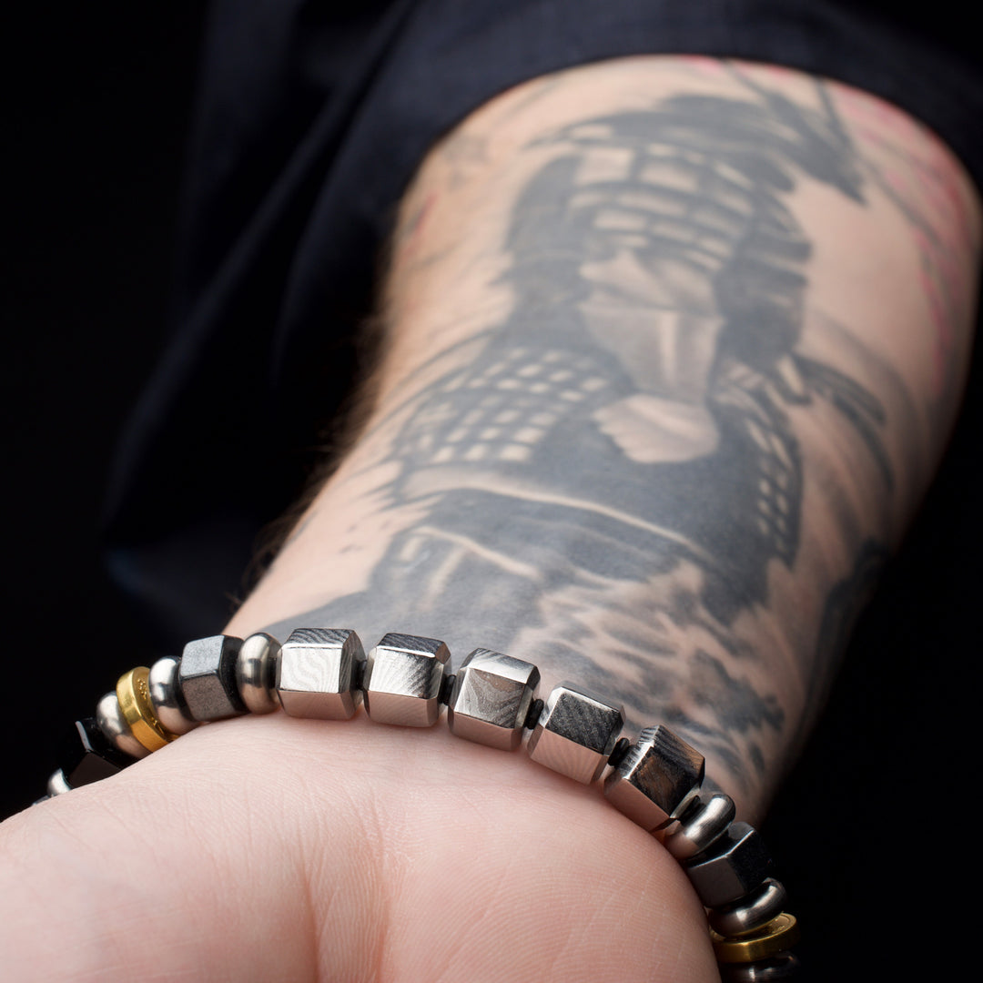 8mm Mokume Gane, Hematite and Onyx Beads Bushido Virtue Bracelet - RONIN: Self-Control