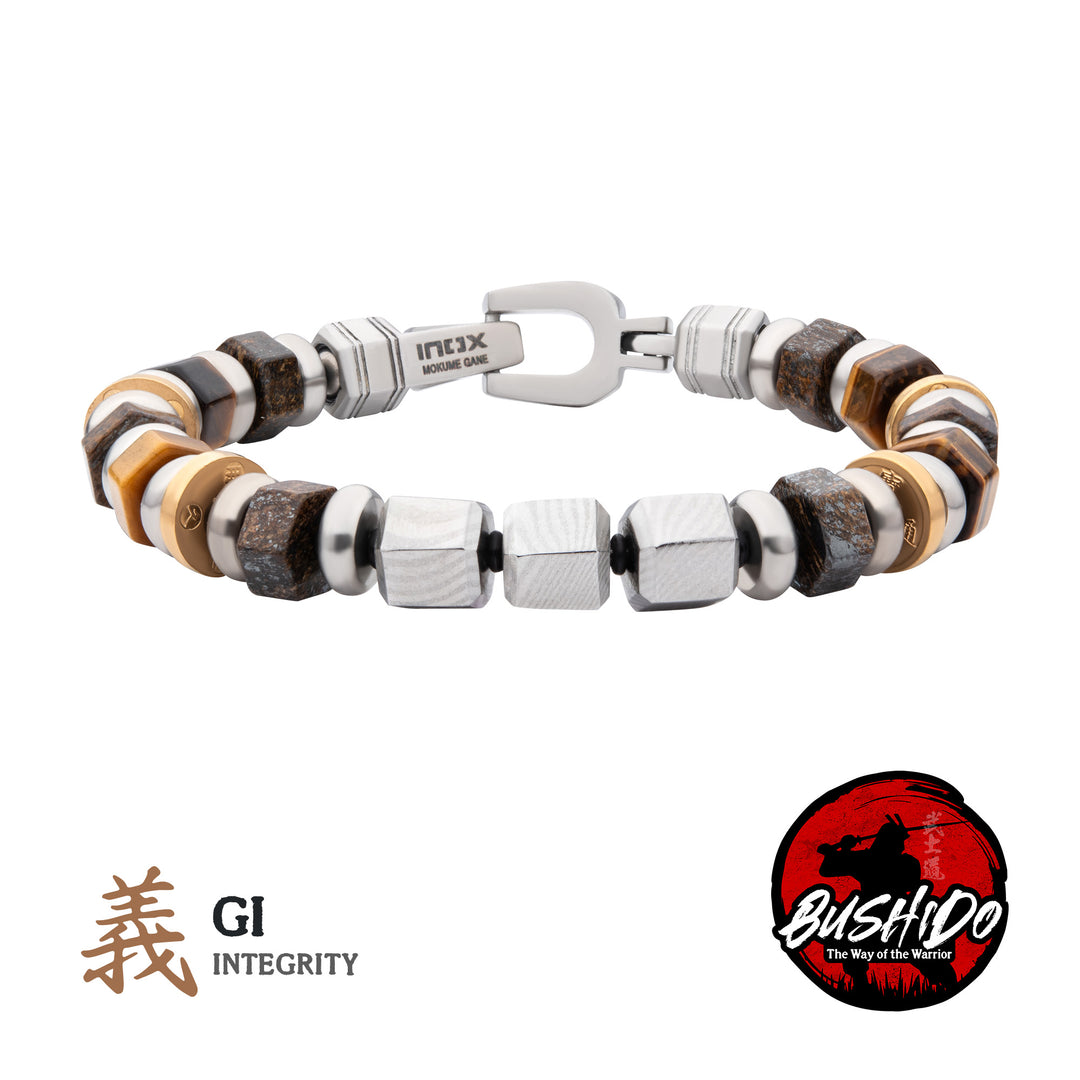 8mm Mokume Gane, Bronzite and Tigers Eye Beads Bushido Virtue Bracelet - GI: Integrity