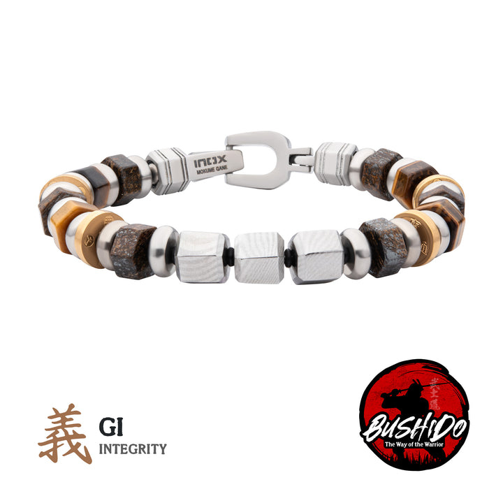 8mm Mokume Gane, Bronzite and Tigers Eye Beads Bushido Virtue Bracelet - GI: Integrity