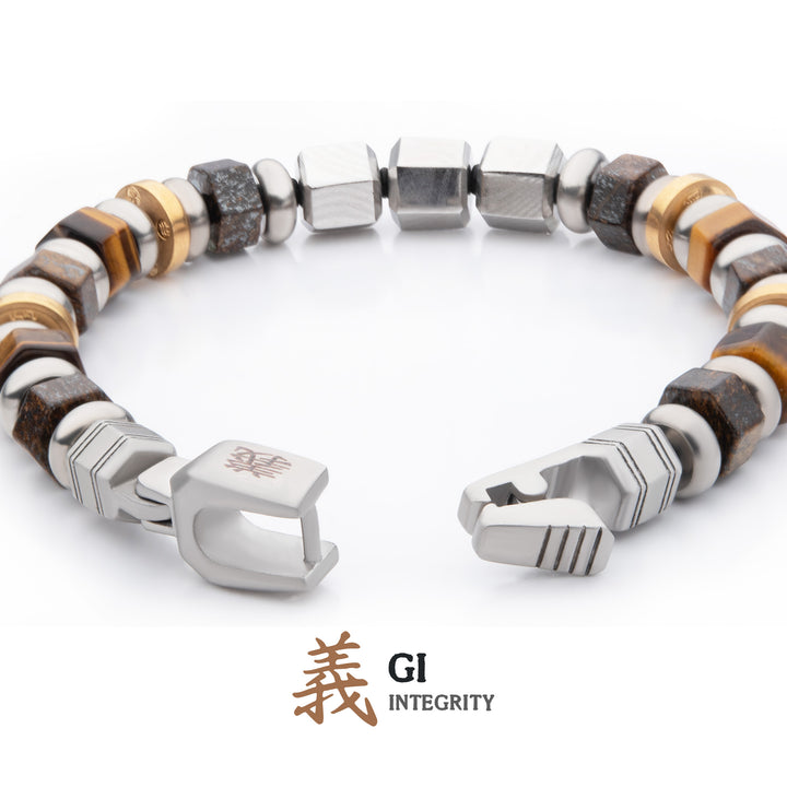 8mm Mokume Gane, Bronzite and Tigers Eye Beads Bushido Virtue Bracelet - GI: Integrity