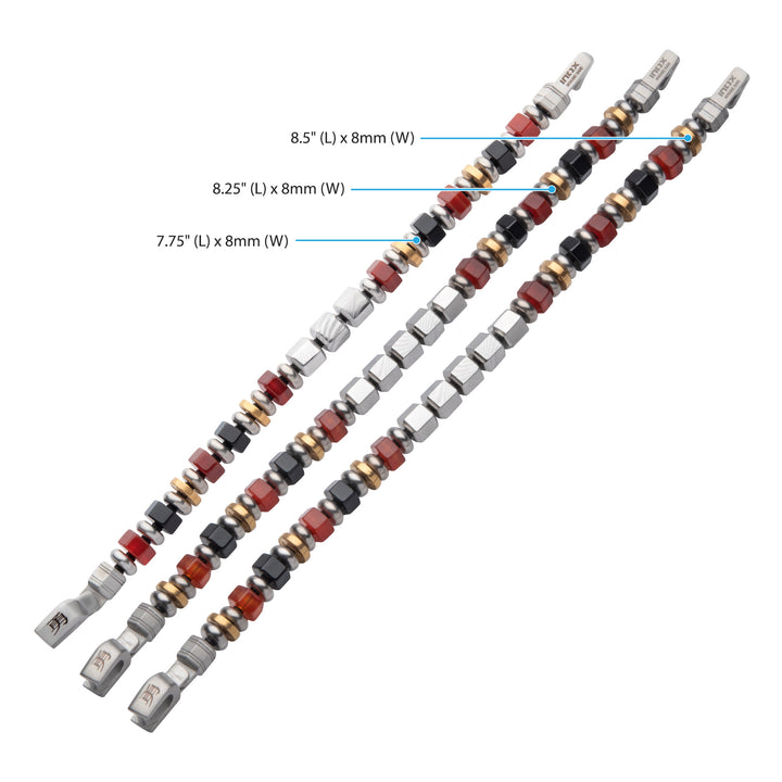 8mm Mokume Gane, Red Agate and Onyx Beads Bushido Virtue Bracelet - YU: Heroic Courage