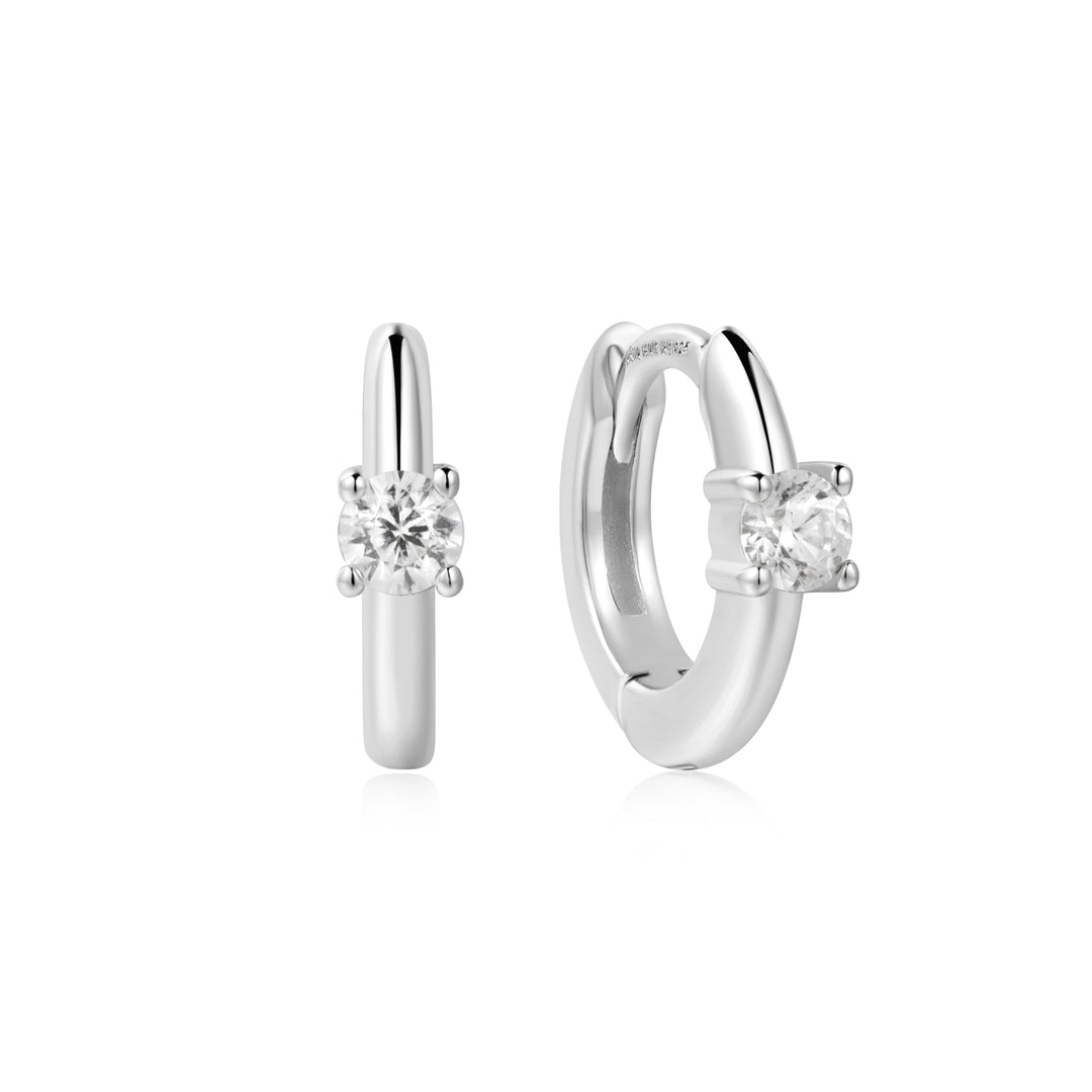 Silver Solitaire Cubic Zirconia Mini Huggies