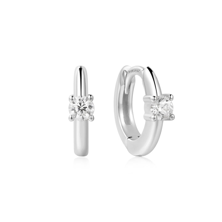 Silver Solitaire Cubic Zirconia Mini Huggies
