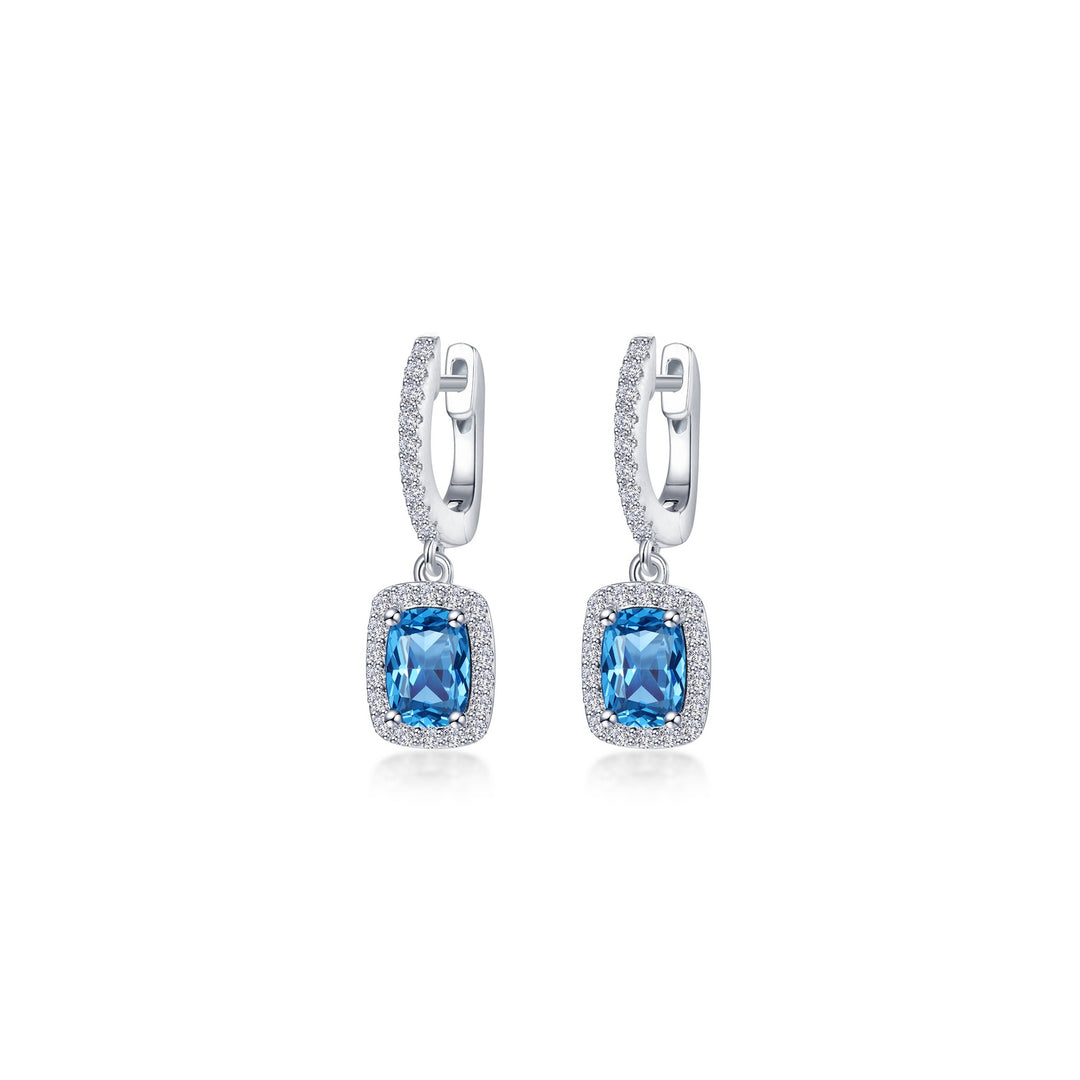 3.02 CTW Halo Cushion-Cut Dangle Earrings