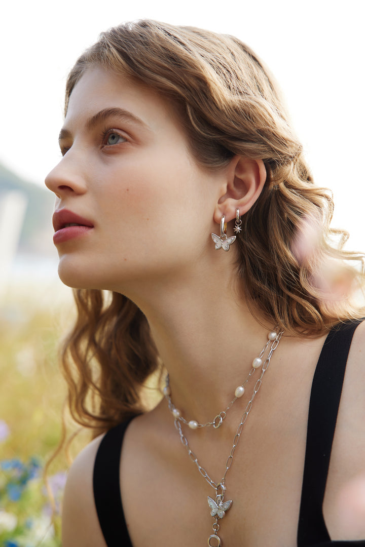 Silver Mother Of Pearl Butterfly Earring Charm
