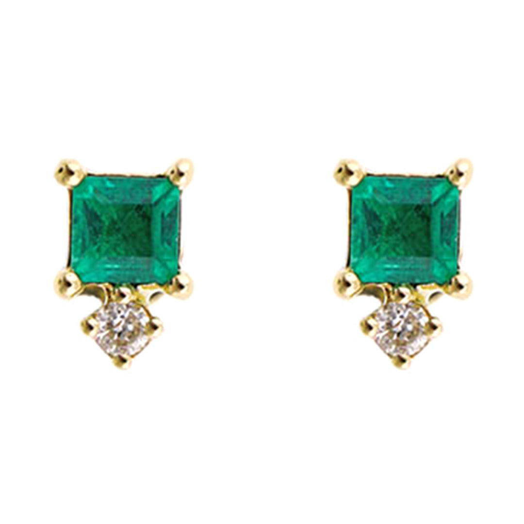 10Kt Yellow Gold Diamond 1/50Ctw & Emerald 1/20Ctw Earring