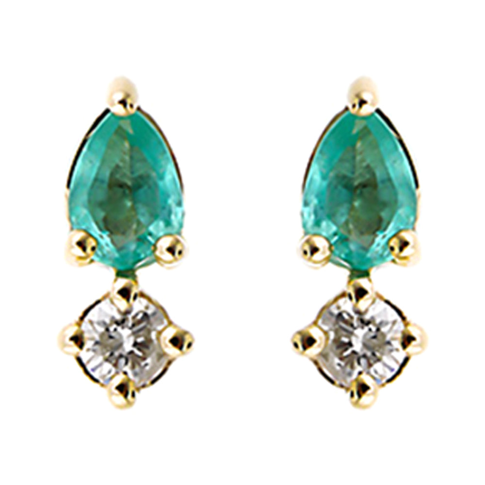 10Kt Yellow Gold Diamond 1/50Ctw & Emerald 1/20Ctw Earring