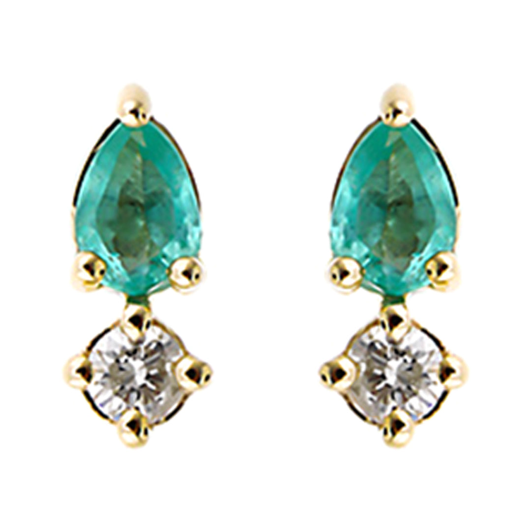 10Kt Yellow Gold Diamond 1/50Ctw & Emerald 1/20Ctw Earring
