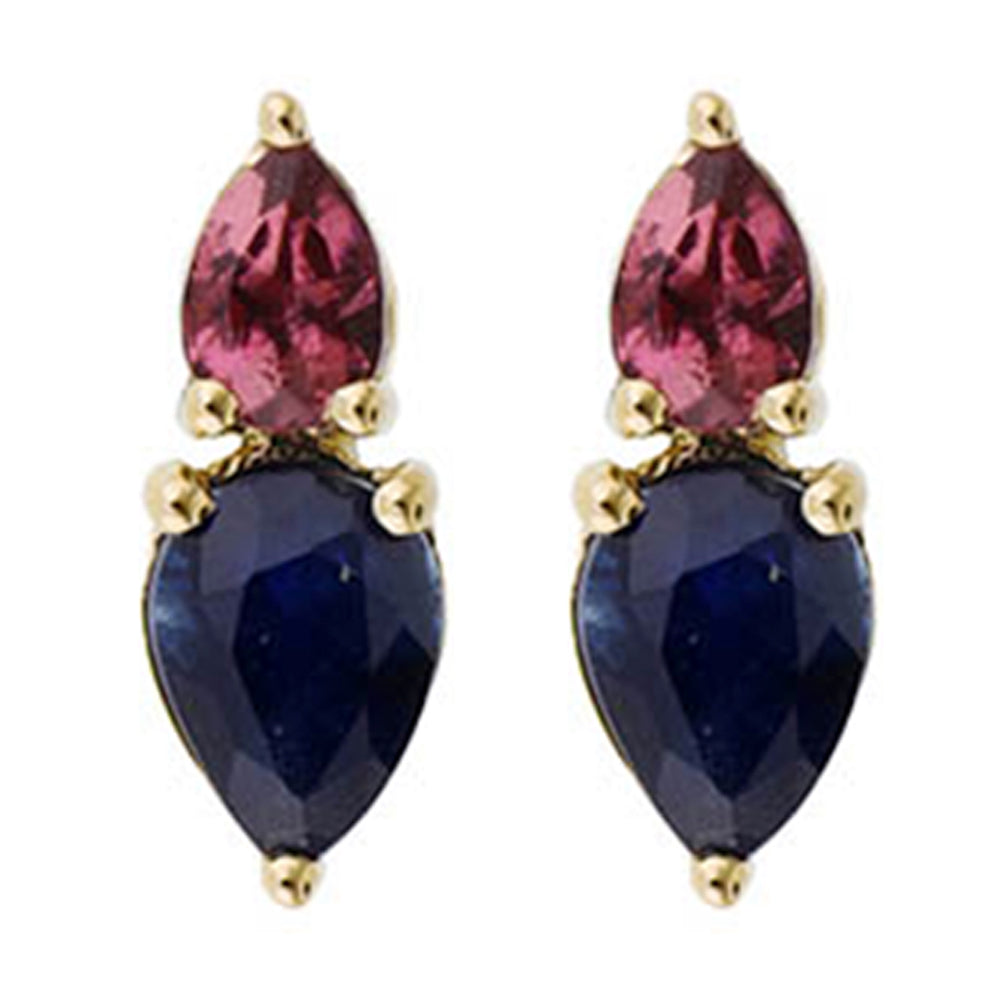 10Kt Yellow Gold Sapphire-Pink Tourmaline 1/3Ctw Earring