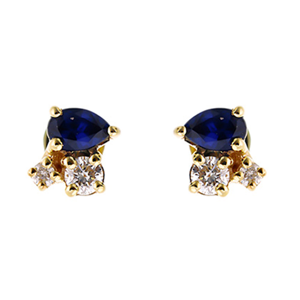 10Kt Yellow Gold Diamond 1/50Ctw & Sapphire 1/15Ctw Earring