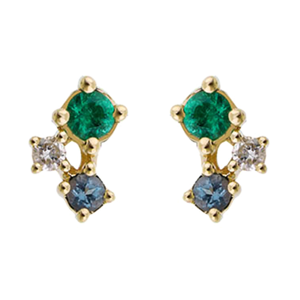 10Kt Yellow Gold Diamond 1/50Ctw & Emerald-Blue Topaz 1/20Ctw Earring