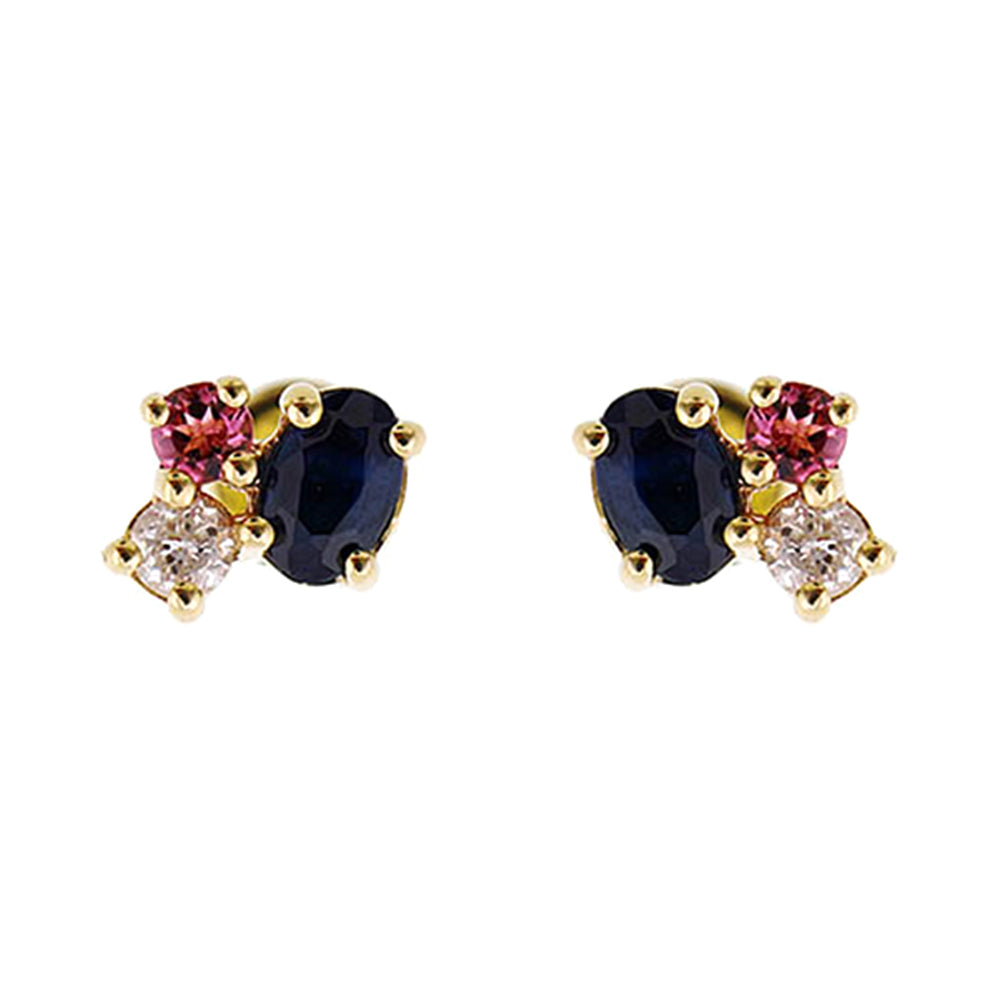 10Kt Yellow Gold Diamond 1/50Ctw & Sapphire-Pink Tourmaline 1/10Ctw Earring
