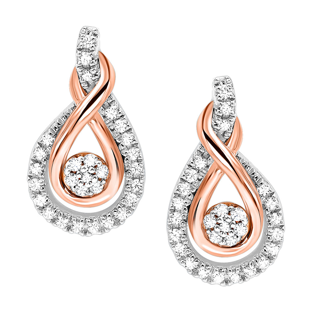 Gold Silver White Rose Diamond 1/5Ctw Earring