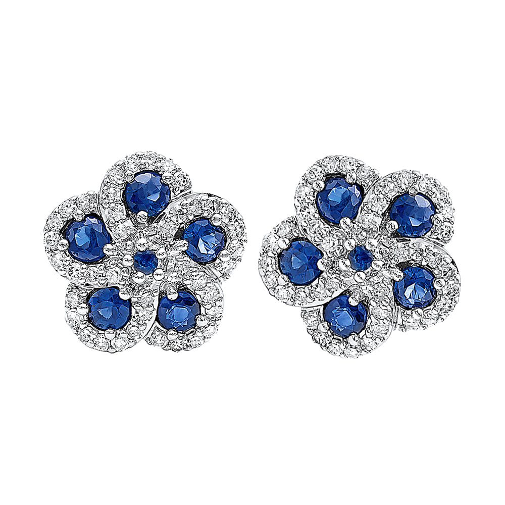 14Kt White Gold Diamond 1/3Ctw & Sapphire 3/4Ctw Earring