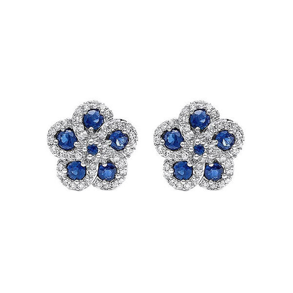 14Kt White Gold Diamond 1/3Ctw & Sapphire 3/4Ctw Earring