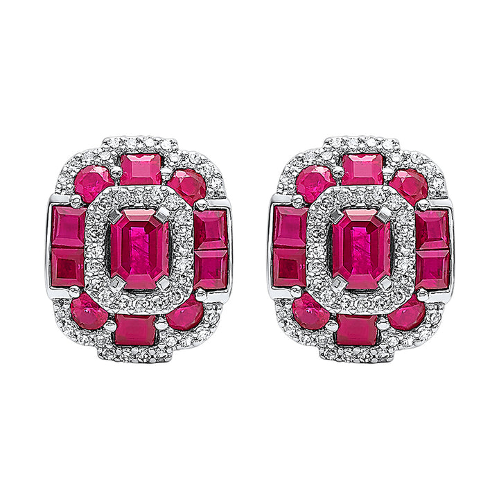 14Kt White Gold Diamond 1/6Ctw & Ruby 1 7/8Ctw Earring