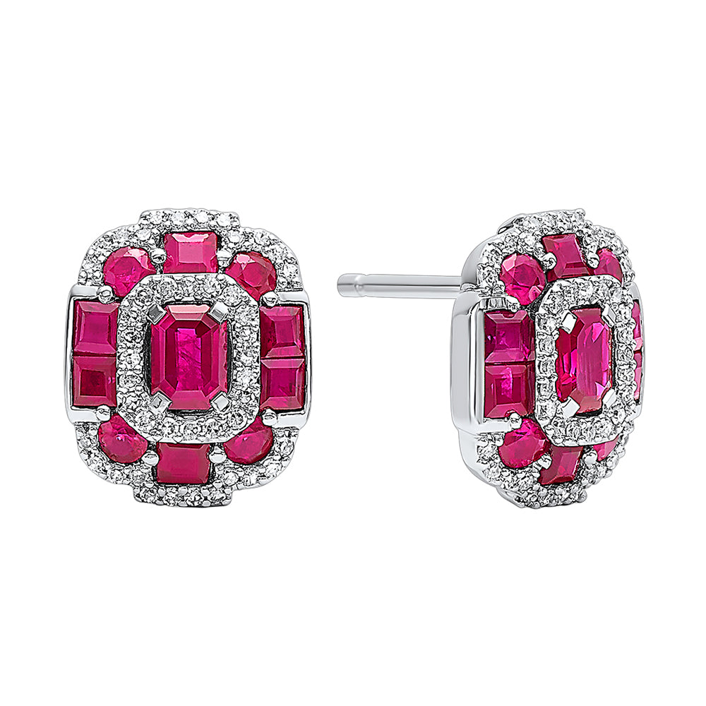 14Kt White Gold Diamond 1/6Ctw & Ruby 1 7/8Ctw Earring