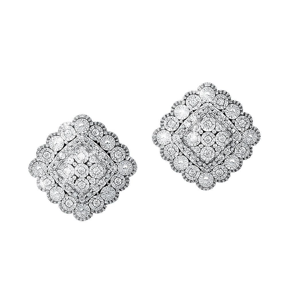 Silver White Diamond 1/7Ctw Earring