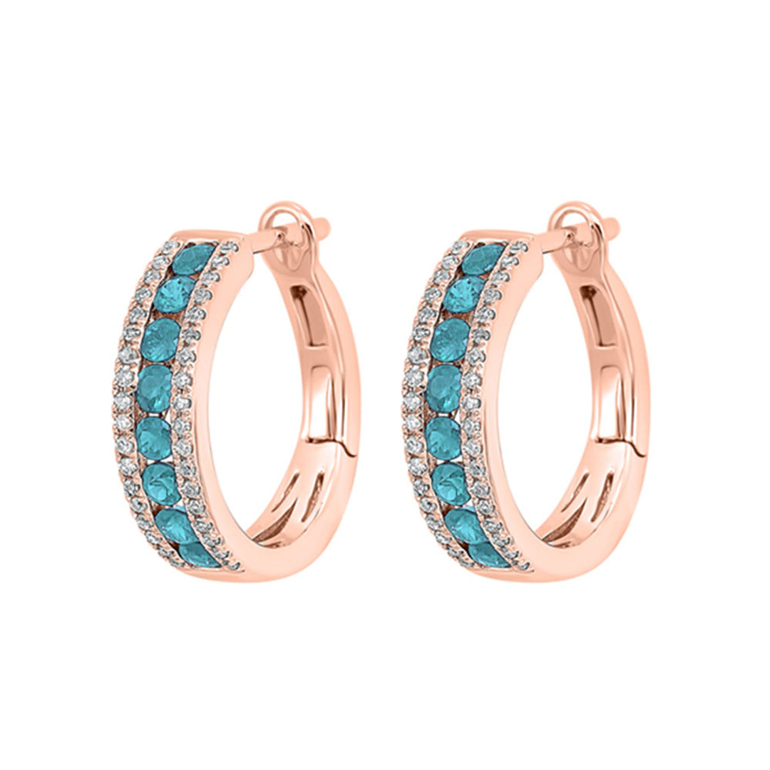 14Kt Rose Gold Diamond 1/5Ctw & Aquamarine 7/8Ctw Earring