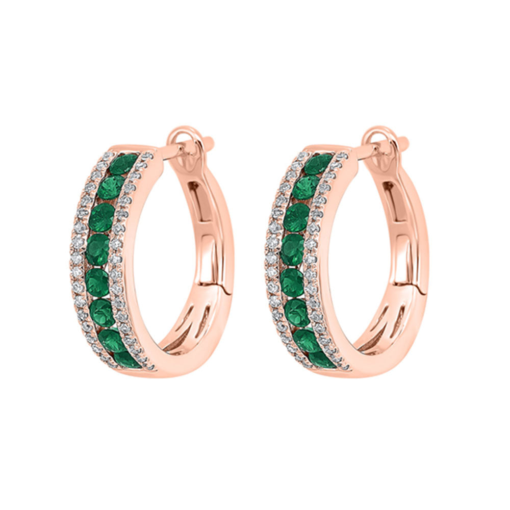 14Kt Rose Gold Diamond 1/5Ctw & Emerald 5/8Ctw Earring