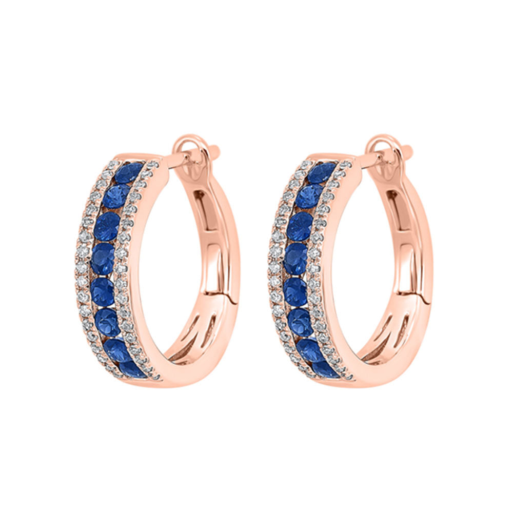 14Kt Rose Gold Diamond 1/5Ctw & Sapphire 7/8Ctw Earring