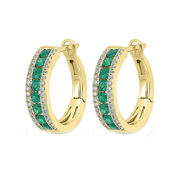 14Kt Yellow Gold Diamond 1/5Ctw & Emerald 5/8Ctw Earring