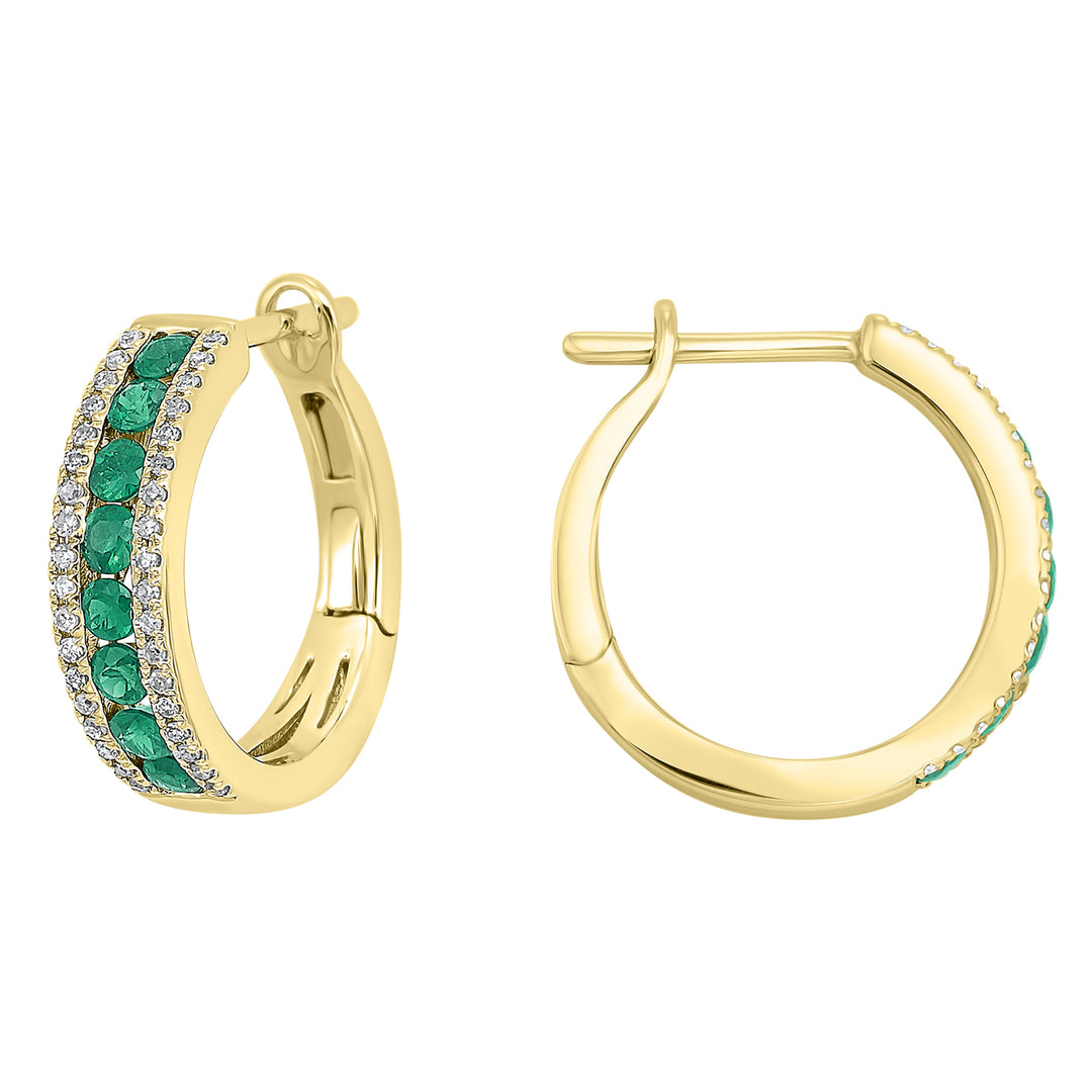 14Kt Yellow Gold Diamond 1/5Ctw & Emerald 5/8Ctw Earring