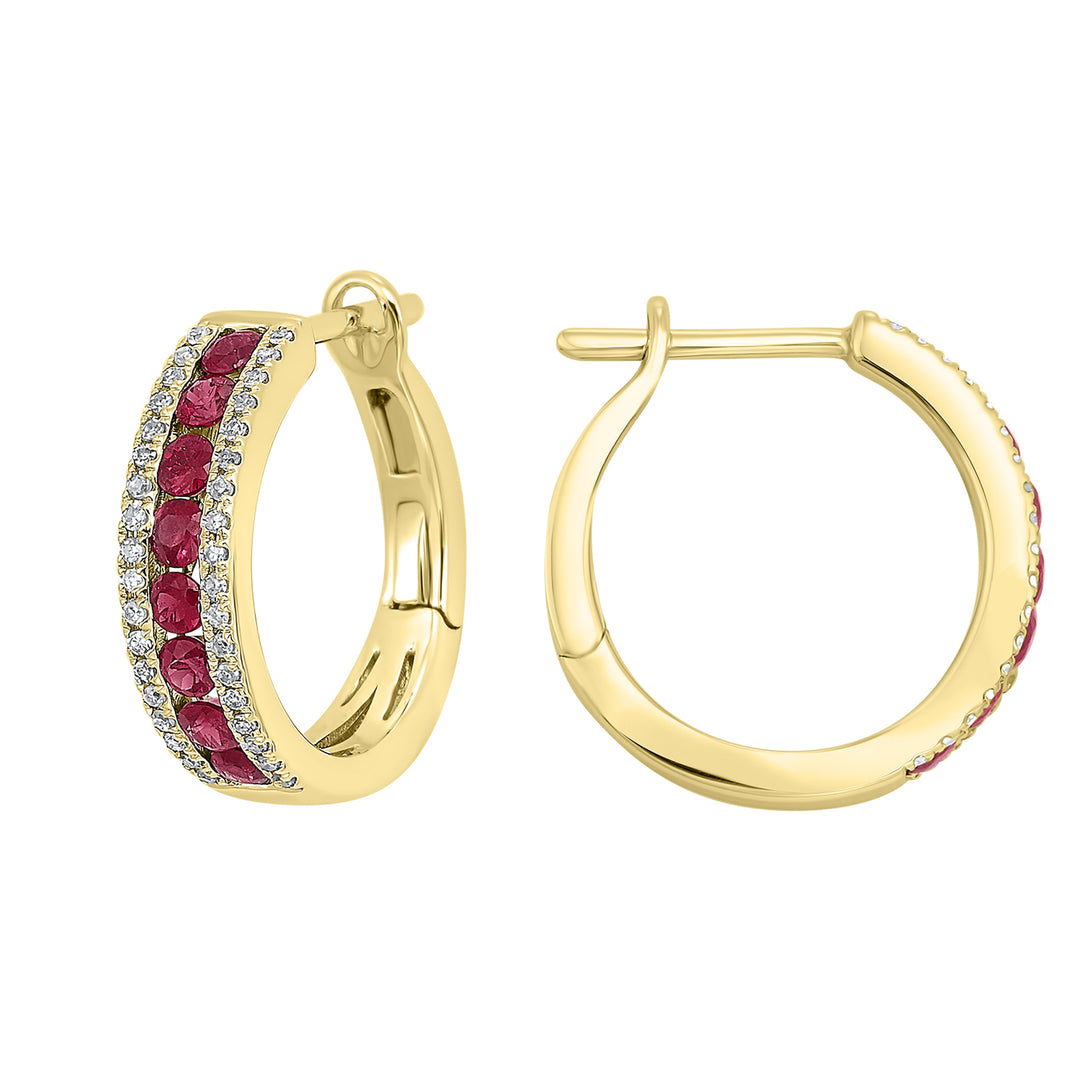 14Kt Yellow Gold Diamond 1/5Ctw & Ruby 5/8Ctw Earring