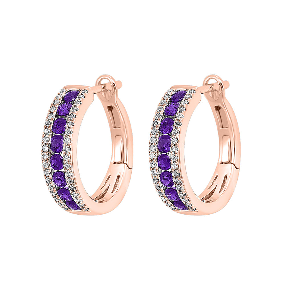14Kt Rose Gold Diamond 1/5Ctw & Amethyst 7/8Ctw Earring