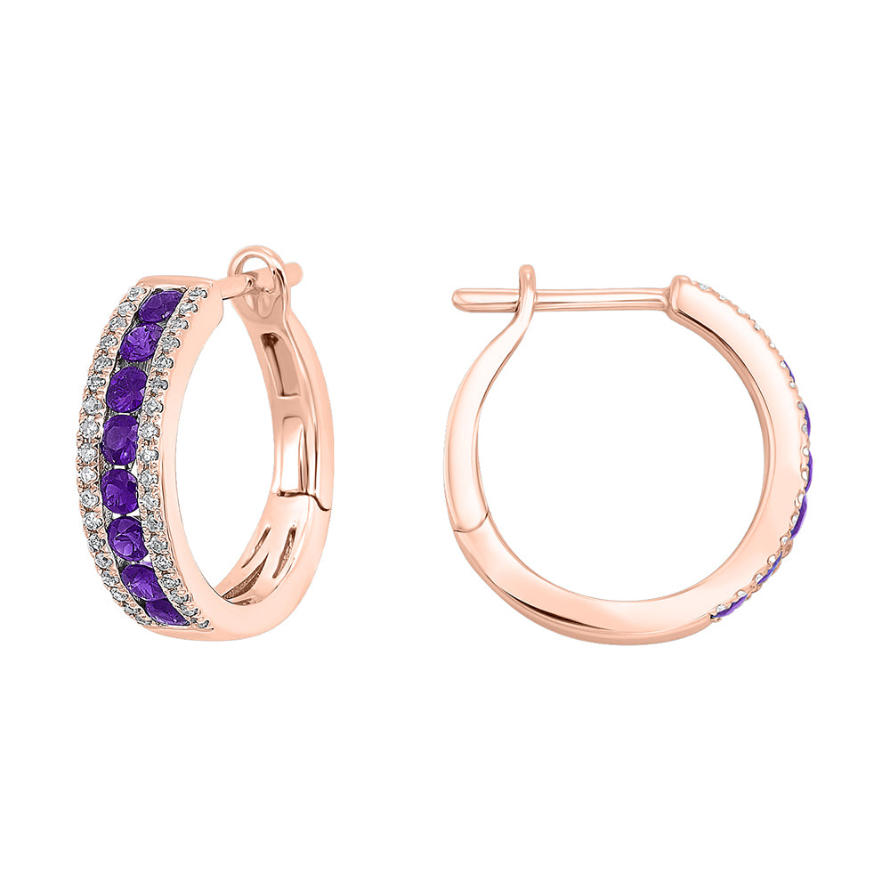 14Kt Rose Gold Diamond 1/5Ctw & Amethyst 7/8Ctw Earring