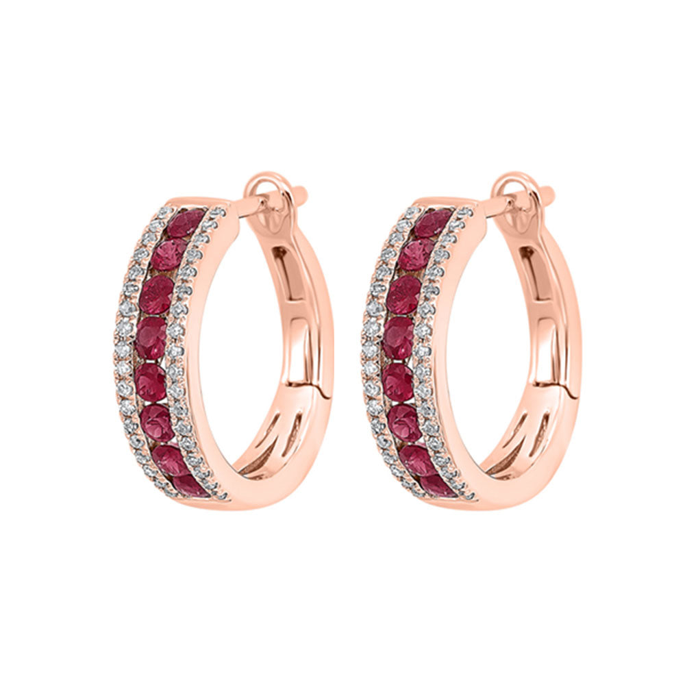14Kt Rose Gold Diamond 1/6Ctw & Ruby 5/8Ctw Earring
