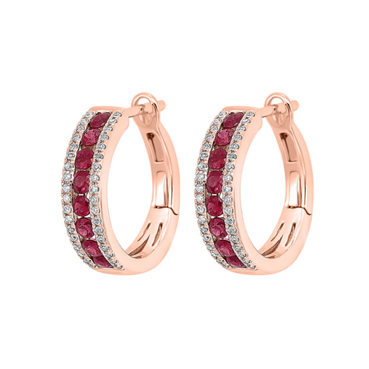 14Kt Rose Gold Diamond 1/6Ctw & Ruby 5/8Ctw Earring
