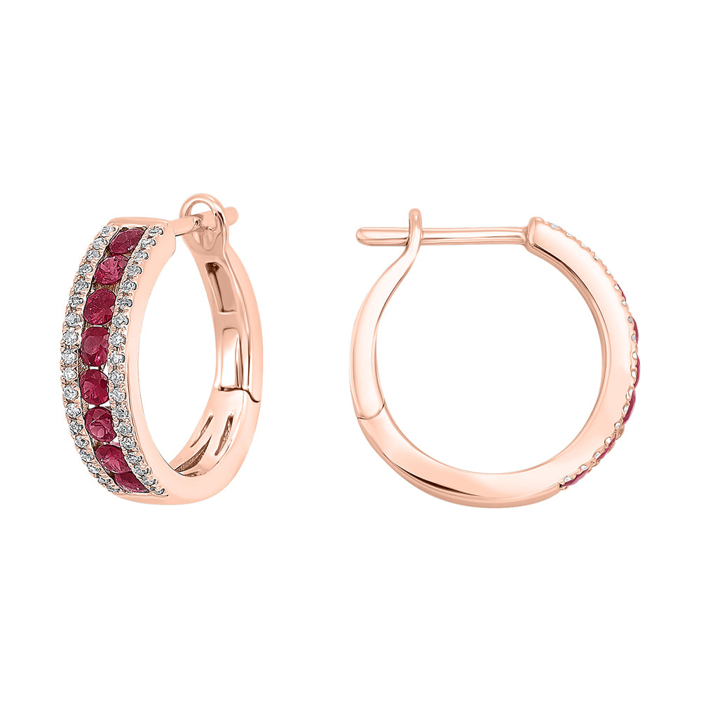 14Kt Rose Gold Diamond 1/6Ctw & Ruby 5/8Ctw Earring