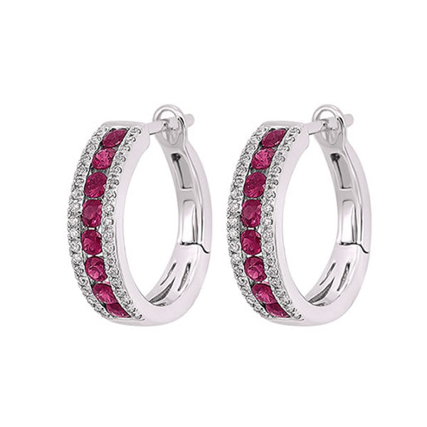 14Kt White Gold Diamond 1/6Ctw & Ruby 5/8Ctw Earring