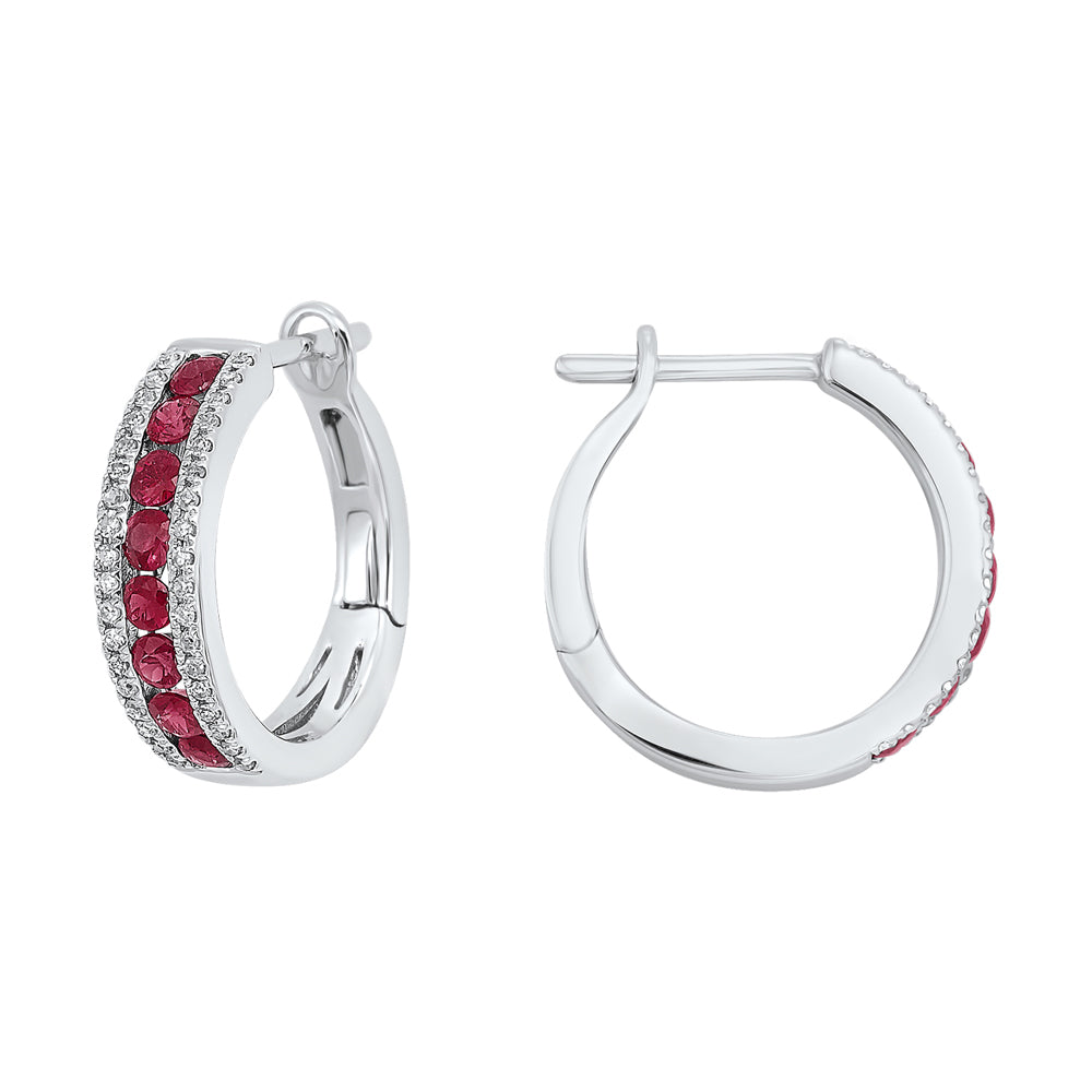 14Kt White Gold Diamond 1/6Ctw & Ruby 5/8Ctw Earring