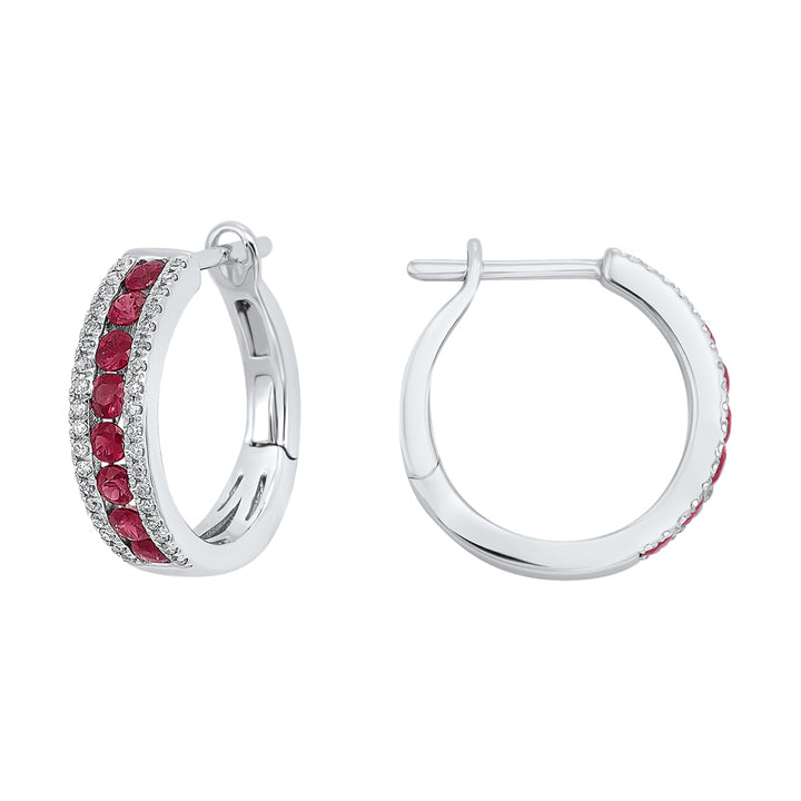 14Kt White Gold Diamond 1/6Ctw & Ruby 5/8Ctw Earring