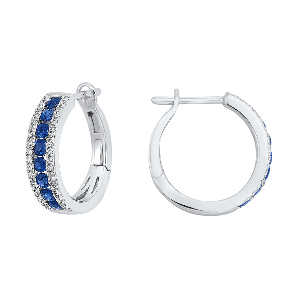 14Kt White Gold Diamond 1/5Ctw & Sapphire 7/8Ctw Earring