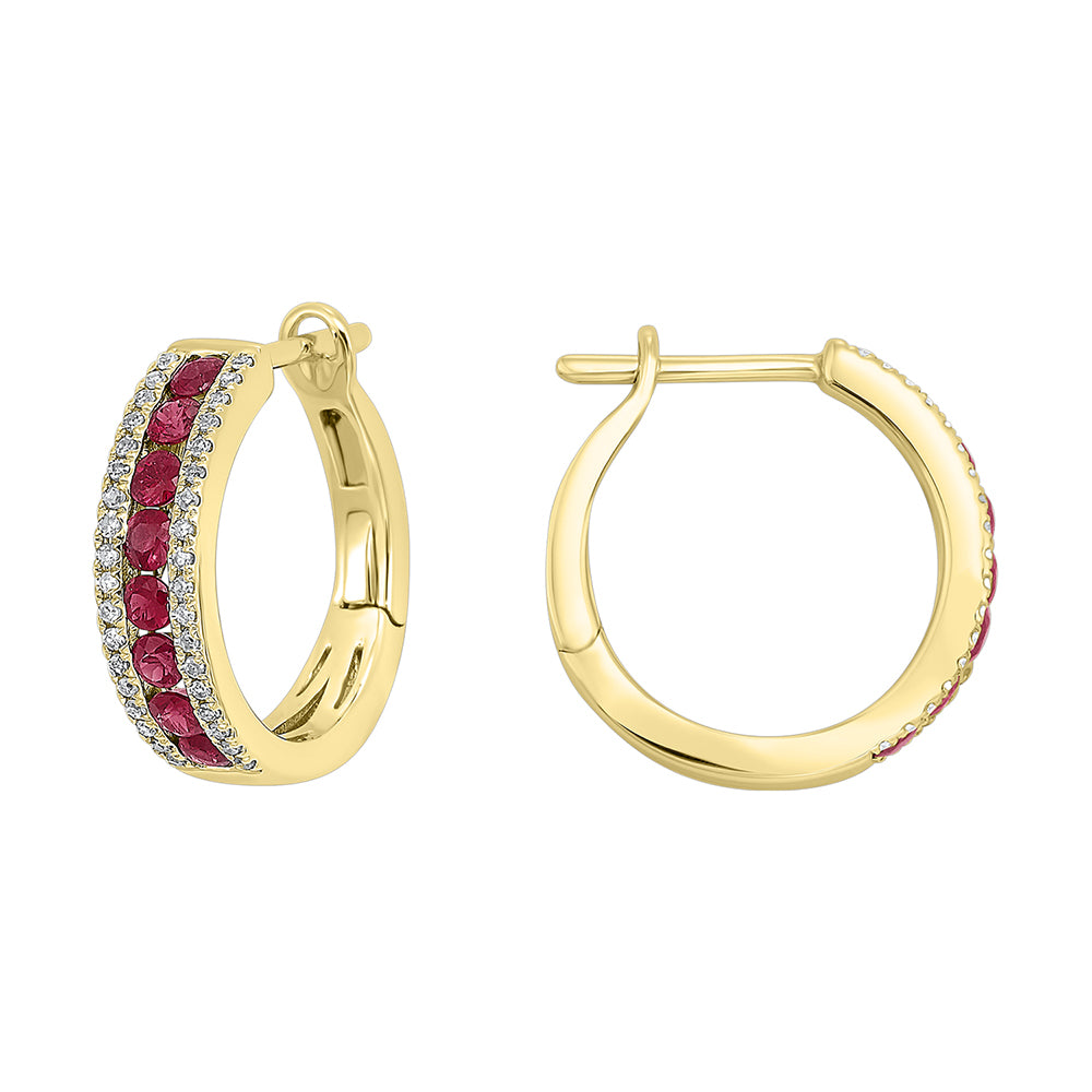 14Kt Yellow Gold Diamond 1/5Ctw & Ruby 5/8Ctw Earring