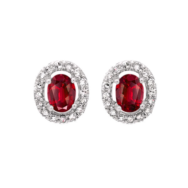 10Kt White Gold Diamond 1/6Ctw & Ruby 3/8Ctw Earring