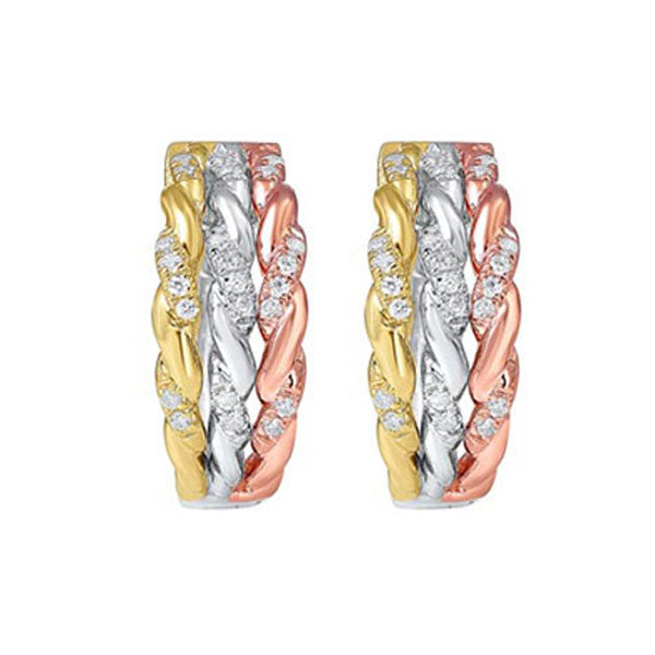 10Kt Tricolor Diamond 1/7Ctw Earring