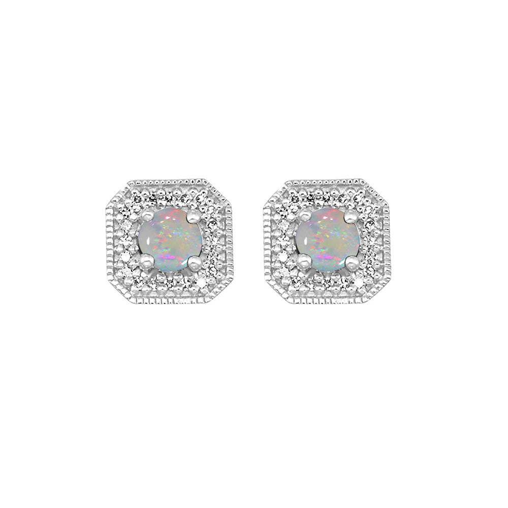 10Kt White Gold Diamond 1/10Ctw & Opal 3/4Ctw Earring