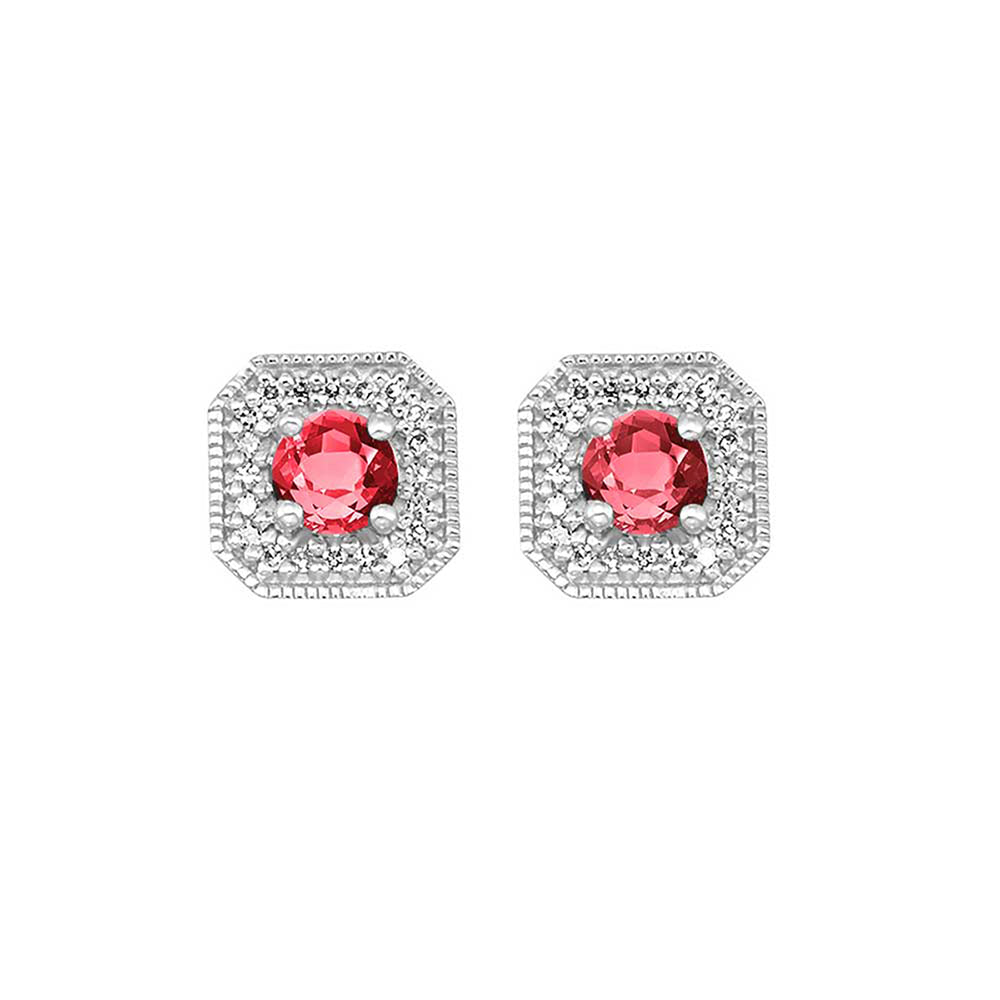 10Kt White Gold Diamond 1/10Ctw & Ruby 3/4Ctw Earring
