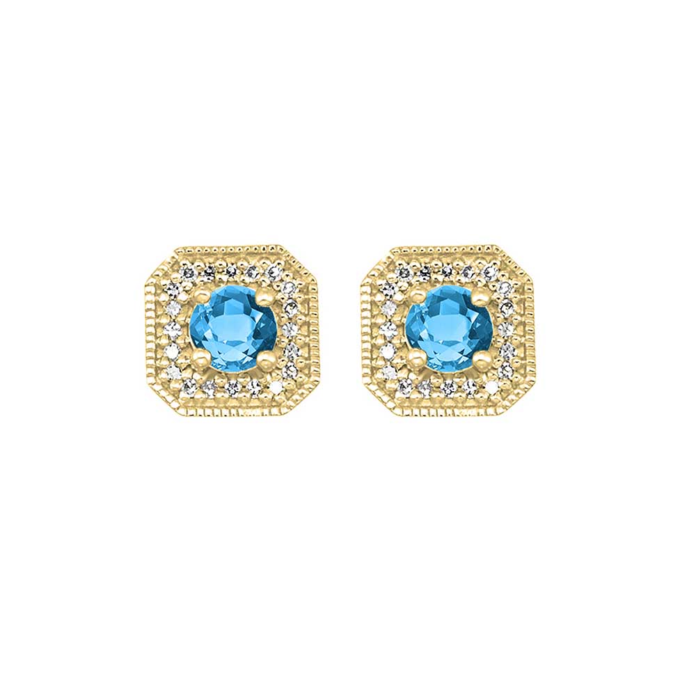 10Kt Yellow Gold Diamond 1/10Ctw & Blue Topaz 5/8Ctw Earring