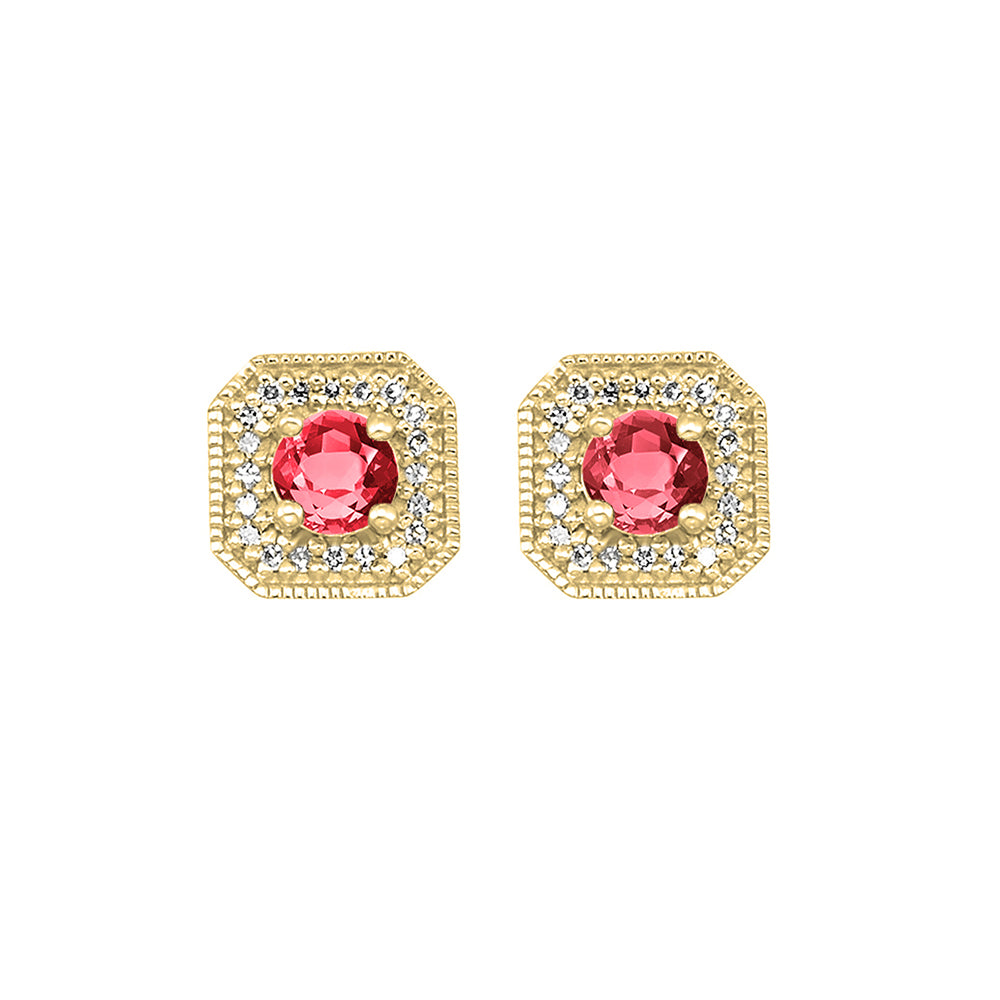 10Kt Yellow Gold Diamond 1/10Ctw & Created Ruby 3/4Ctw Earring