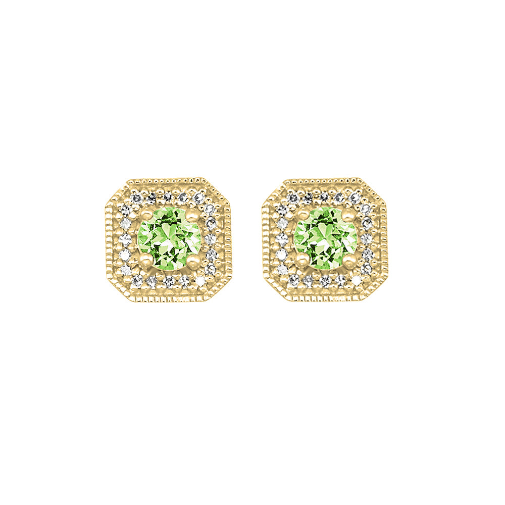 10Kt Yellow Gold Diamond 1/10Ctw & Peridot 1/2Ctw Earring