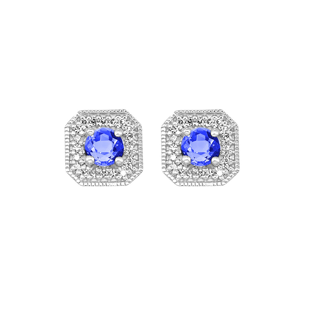 14Kt White Gold Diamond 1/10Ctw & Created Sapphire 3/4Ctw Earring