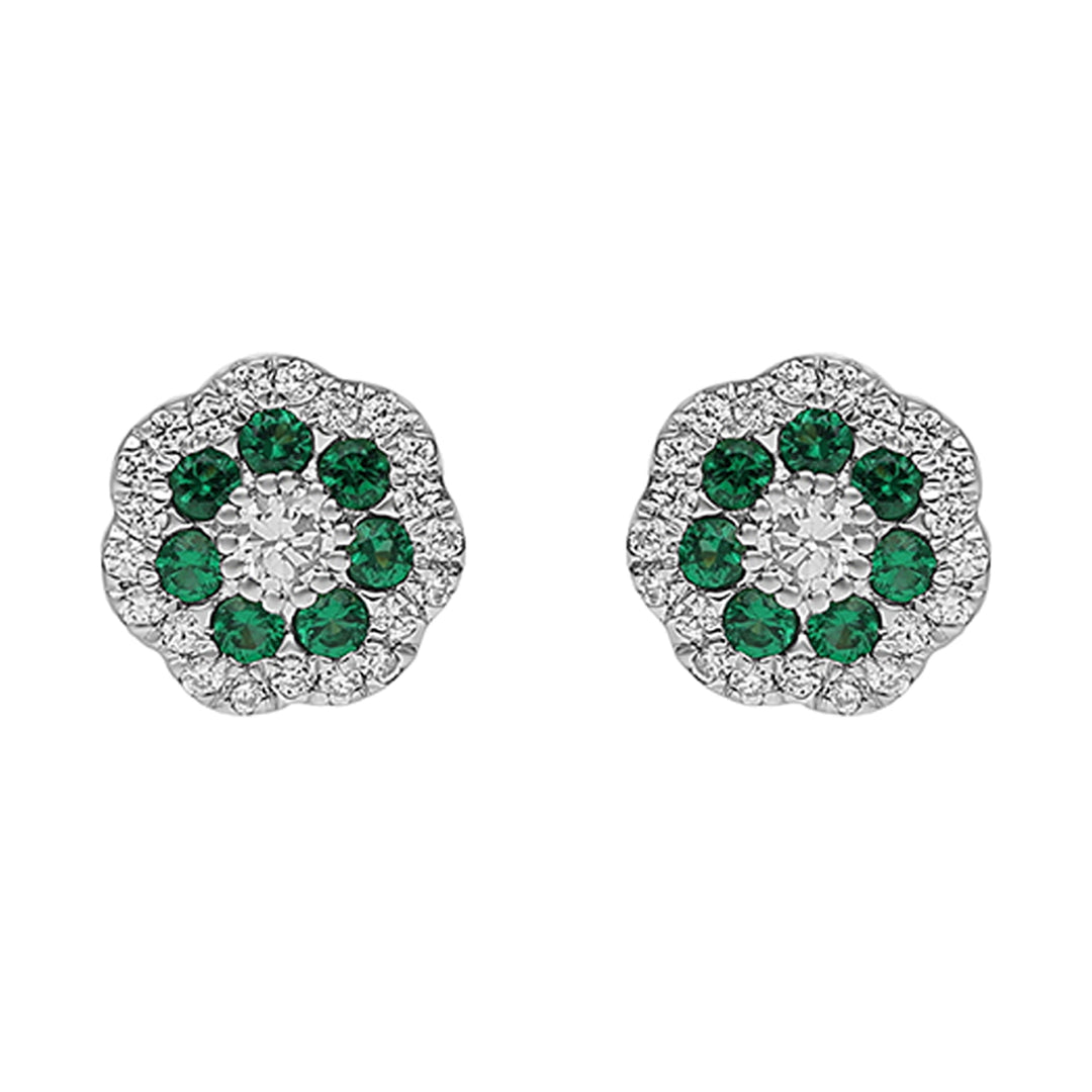 10Kt White Gold Diamond 1/4Ctw & Emerald 3/8Ctw Earring