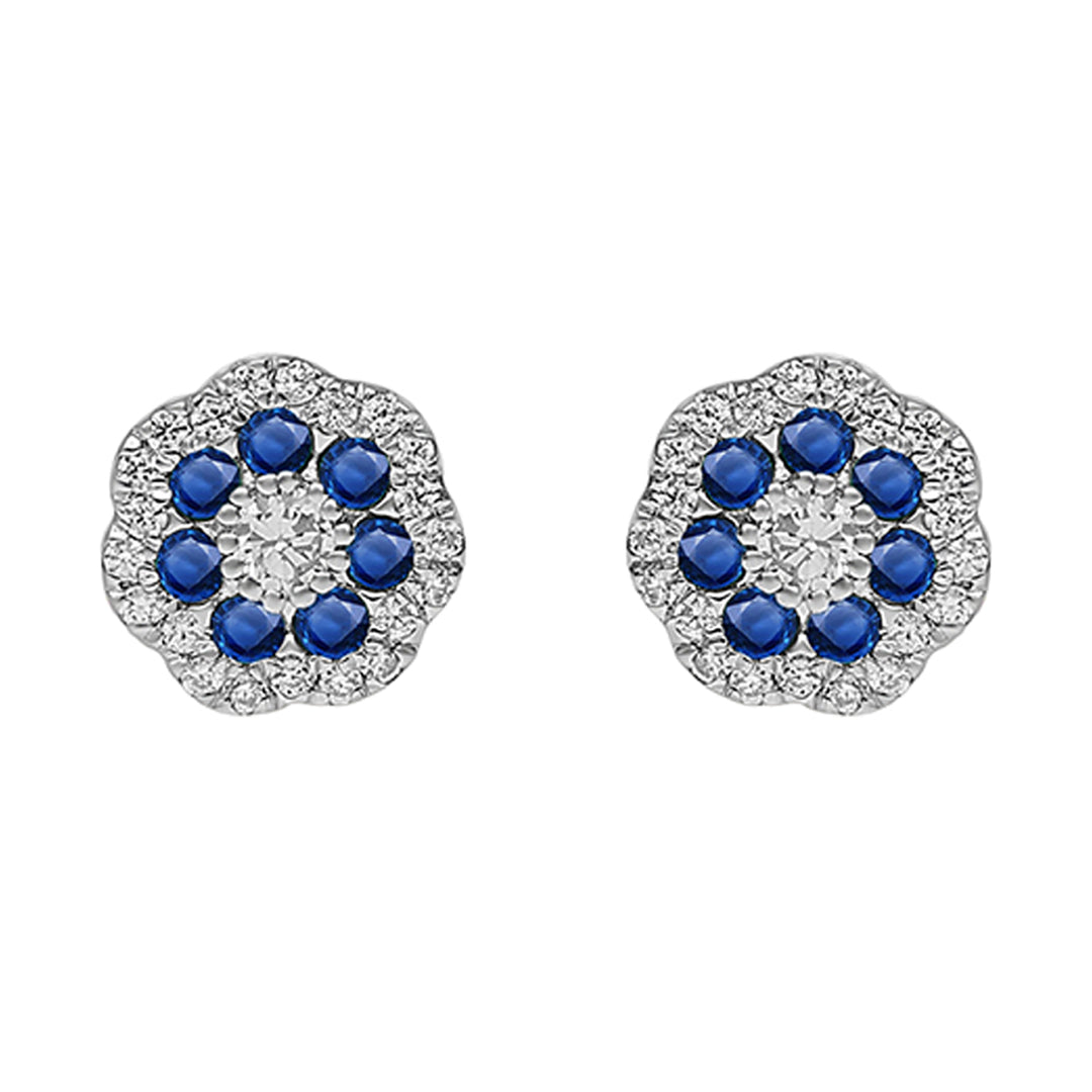 10Kt White Gold Diamond 1/4Ctw & Sapphire 3/8Ctw Earring