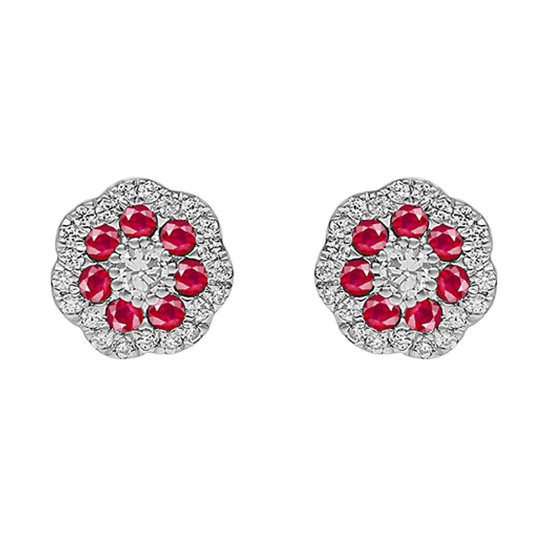 10Kt White Gold Diamond 1/4Ctw & Ruby 3/8Ctw Earring